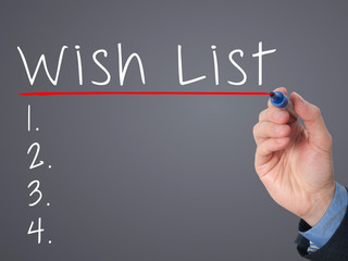 Businessman is writing wish lists on whiteboard.