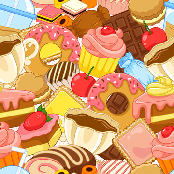 seamless pattern with sweets and pastries