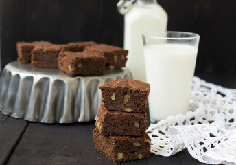 Chocolate brownies on a dark background
