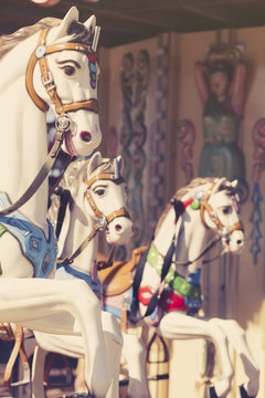 Carousel horses. Vintage tone.