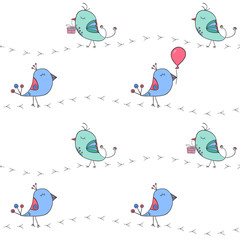 The black footprints and cute doodle birds