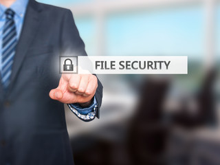 Fototapeta na wymiar Businessman pressing File Security button on virtual screen