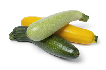 Fresh raw courgettes in different colors