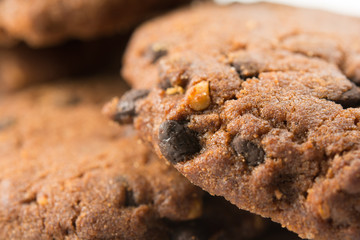 Close up of cookies with chocolate and hazelnuts