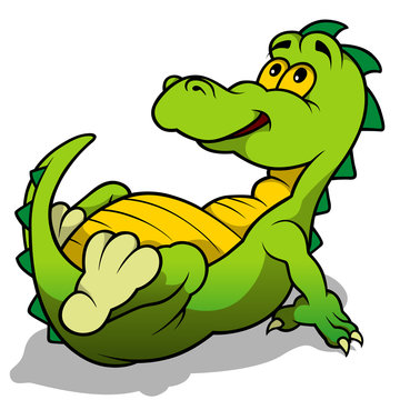 Green Dino Laying - Cartoon Illustration, Vector