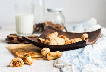 bagels biscuits from short pastry stuffed with condensed milk in