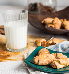 bagels biscuits from short pastry stuffed with condensed milk in
