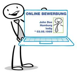 Mann zeigt Online-Bewerbung auf Computer