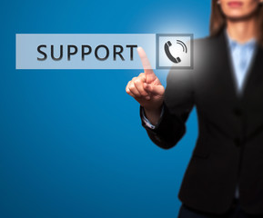 Businesswoman pressing support button on virtual screen