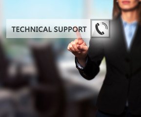 Businesswoman pressing technical support button on screen