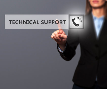 Businesswoman pressing technical support button on screen