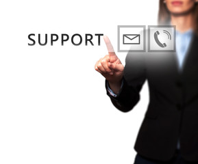 Businesswoman pressing support button on virtual screens.
