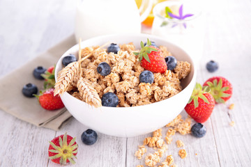 granola with berry and milk