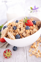 granola with berry and milk