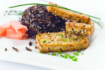 grilled cheese tofu with black rice