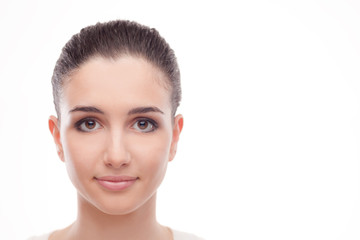 Smiling woman posing on white background