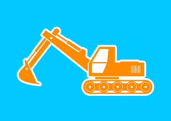 Orange excavator icon on blue background