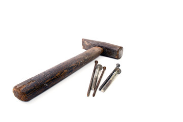hammer and bolts on a white background