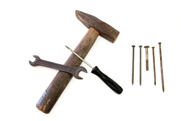 hammer and wrench on a white background isolated