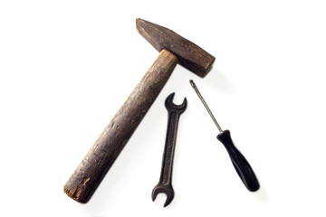 hammer and wrench on a white background