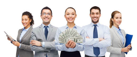 group of business people with dollar cash money