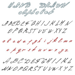 Naklejka premium Hand drawn font. Handwriting doodle alphabet