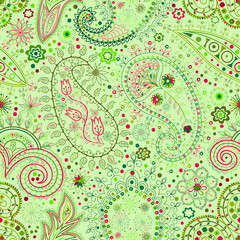 Vintage floral motif ethnic seamless background.