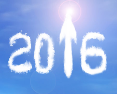 2016 arrow up sign shape white clouds on sunlight sky