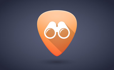 Orange guitar pick icon with a binoculars