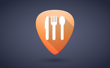 Orange guitar pick icon with cutlery