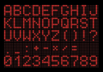LED digital font on black background, vector illustration