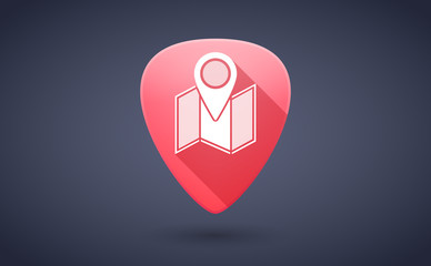 Red guitar pick icon with a map