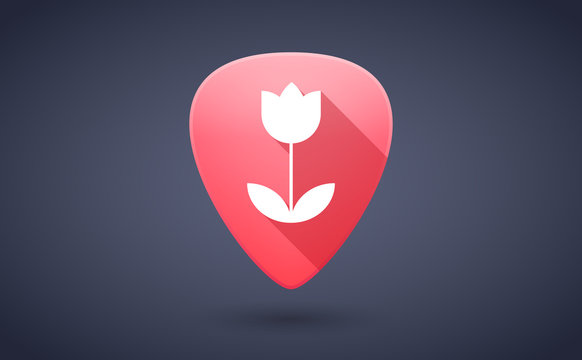 Red guitar pick icon with a tulip