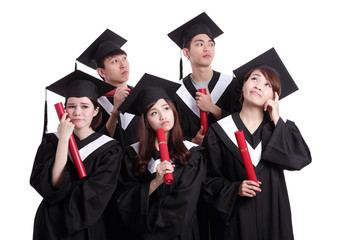 group of graduates student think