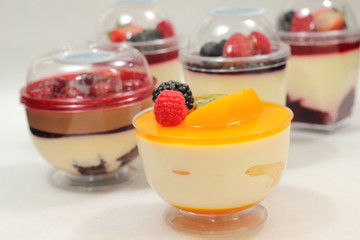  dessert glass cup with fruits and chocolate mousse