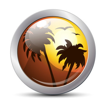 Tropical sunset icon. Vector