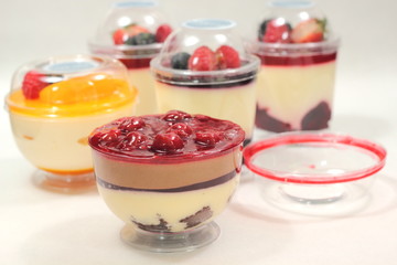  dessert glass cup with fruits and chocolate mousse
