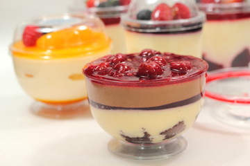  dessert glass cup with fruits and chocolate mousse
