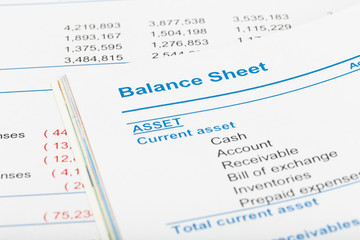 Balance sheet in stockholder report book, document is mock-up