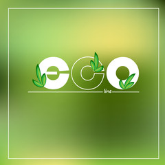 Green eco logo on blurred background. Vector illustration.