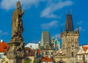Fototapeta na wymiar Adalbert of Prague on Charles Bridge, Czechia
