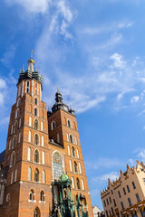 Fototapeta na wymiar Mariacki Church, the Old town in Krakow, Poland, Europe.