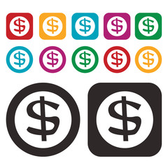 Dollar coin icon / Dollars sign icon / USD currency icon / Money
