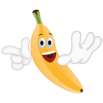 Funny banana cartoon illustration with hands and eyes