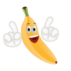 Funny banana cartoon illustration with hands and eyes