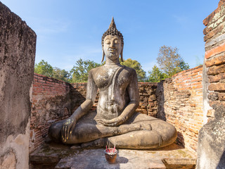 Buddha in small chapel at Wat Si Chum , Shukhothai Historical Pa