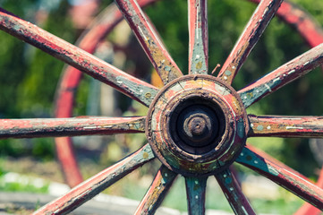 Colored vintage carriage wheels