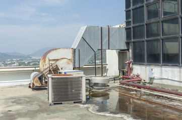 Industrial air conditioning and ventilation systems on a roof