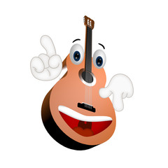 Funny guitar cartoon comic illustration with hands and eyes