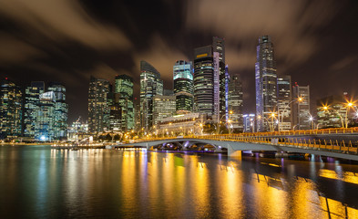 Fototapeta na wymiar Singapore Cityscape at Night on the Marina Bay